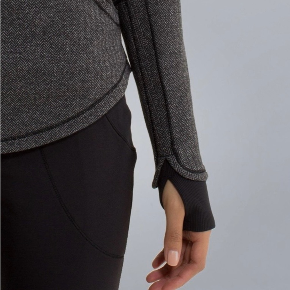 Lululemon Base Runner 1/2 Zip Pullover Jacket Heathered Herringbone Black Sz 10 - Picture 5 of 13